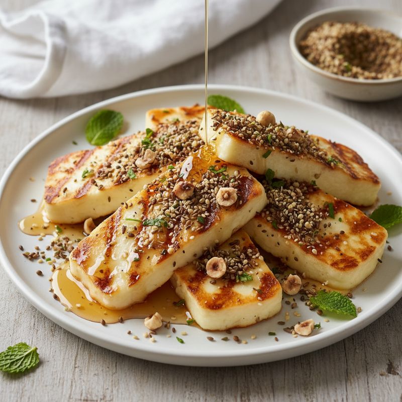 Grilled Halloumi with Honey & Dukkah