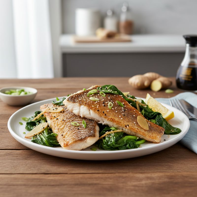 Pan-Seared Snapper with Ginger-Soy Greens
