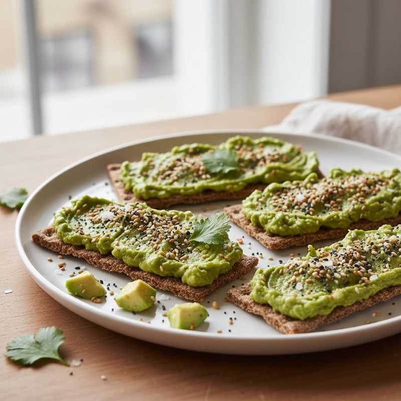 Elevated Crispbread Snack with Avocado and Everything Bagel Seasoning