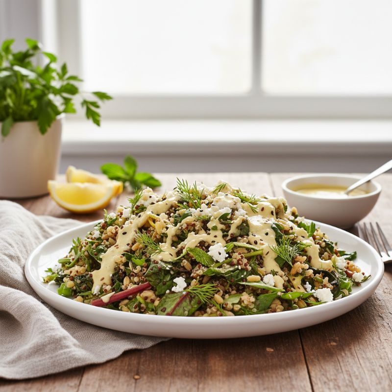 Ancient Grain Horta Salad with Lemon-Tahini Vinaigrette