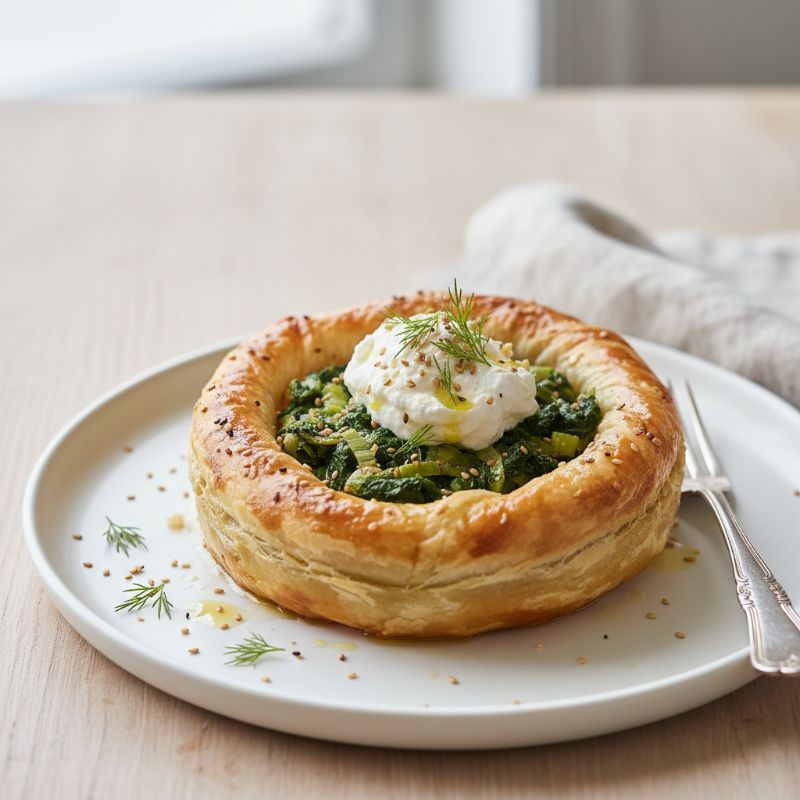 Open-Faced Spiral Spanakopita with Whipped Feta Cream