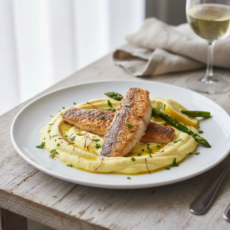 Red Mullet with Saffron Skordalia