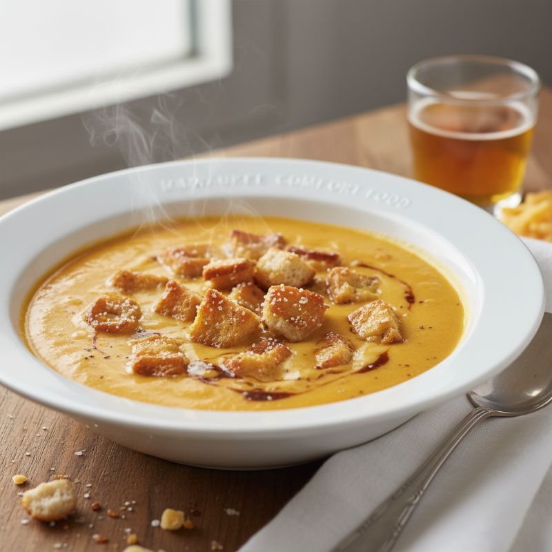 Wisconsin Beer Cheese Soup with Pretzel Croutons