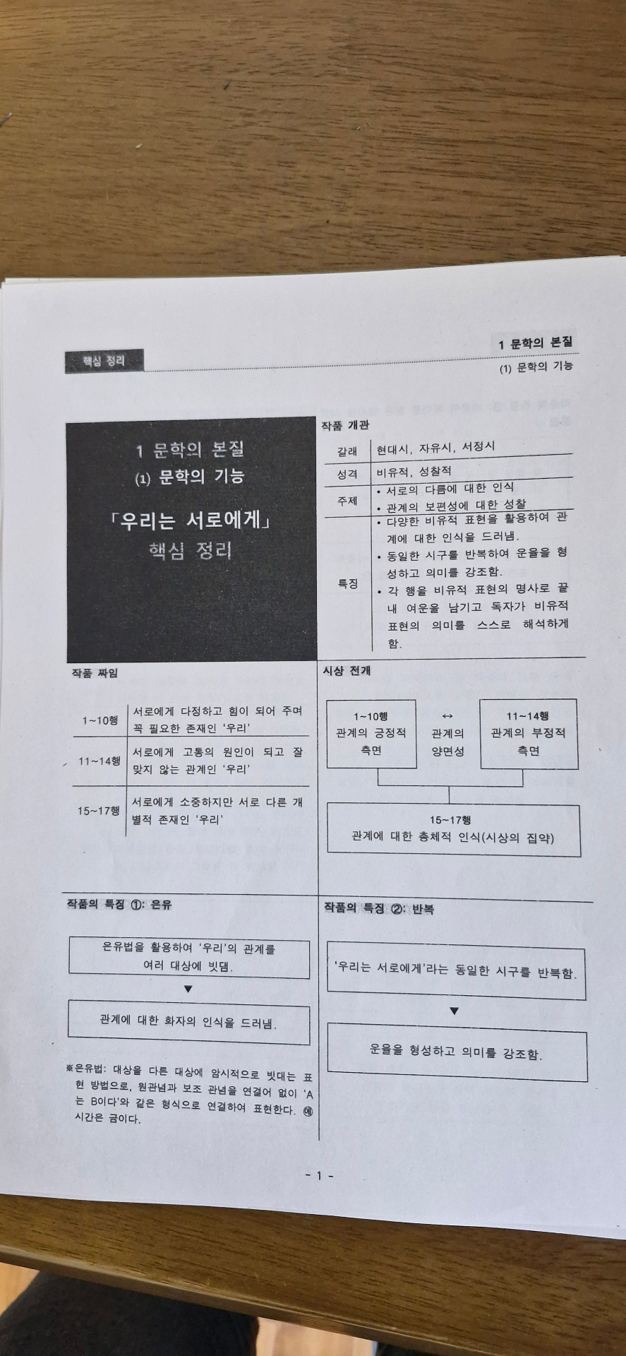 1학기 중간 문학 프린트 정리
