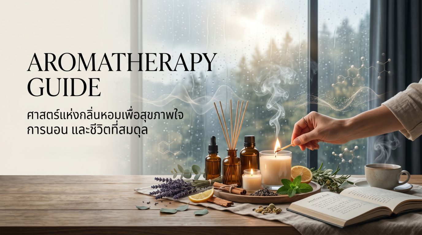คู่มืออโรมาเทอราพี — ศาสตร์แห่งกลิ่นหอมเพื่อสุขภาพใจ การนอน และชีวิตที่สมดุล