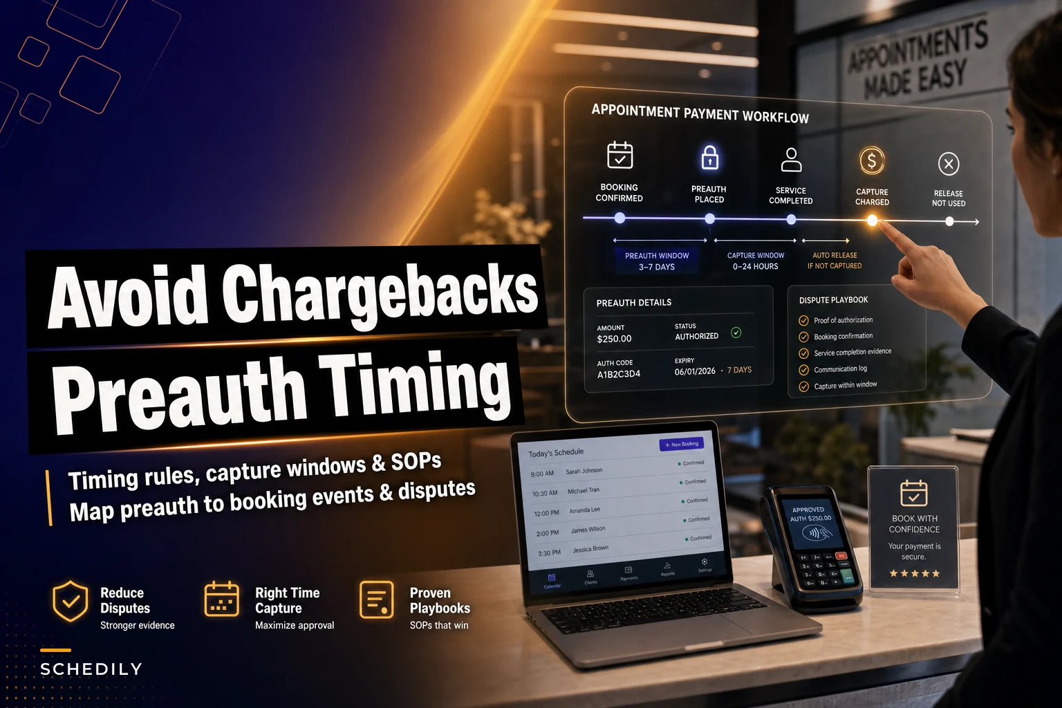 Avoid chargebacks: appointment preauthorization, capture timing and dispute playbooks