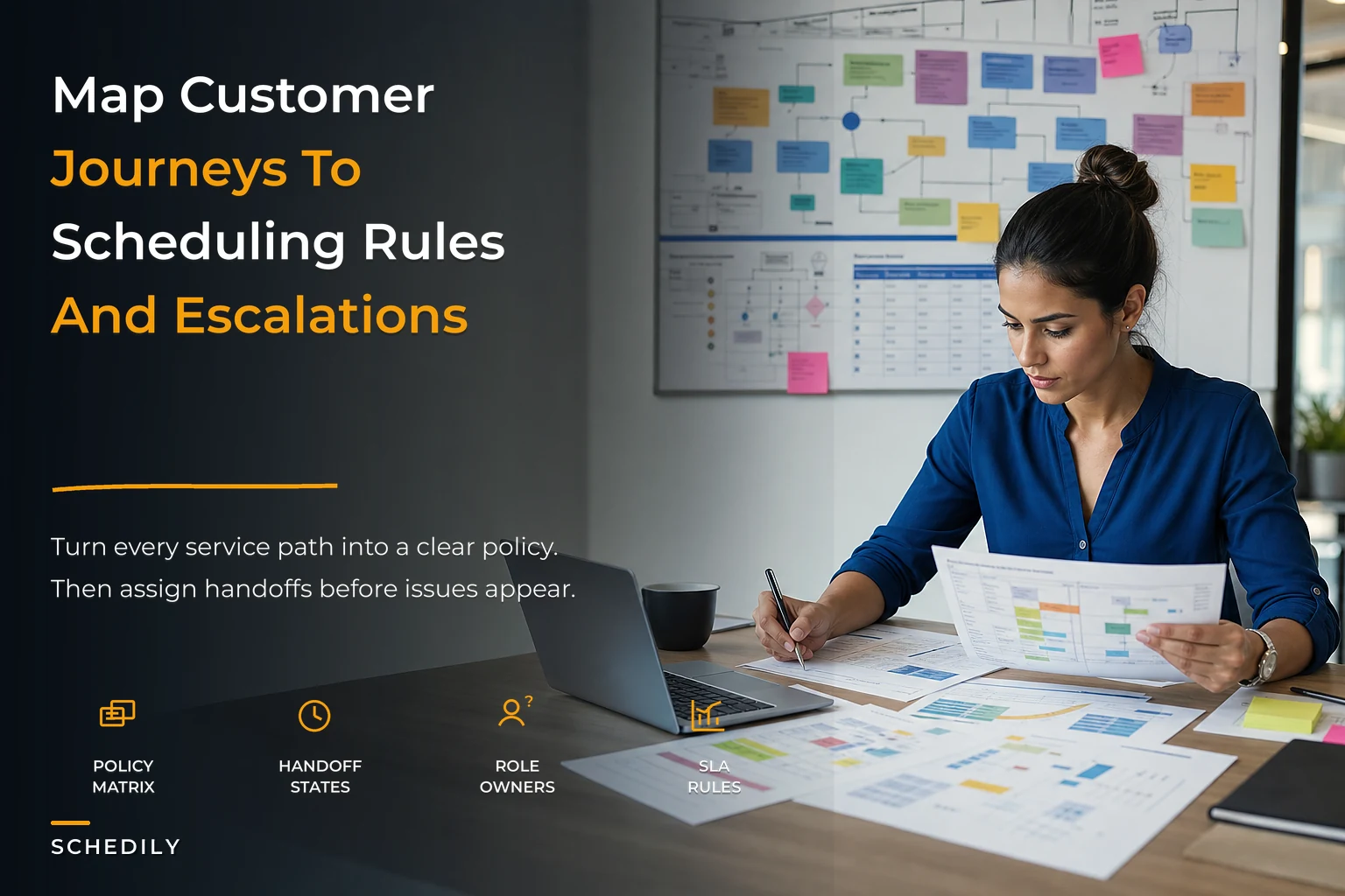 Build a company-wide appointment scheduling system that maps customer journeys to policies, handoffs, and escalations