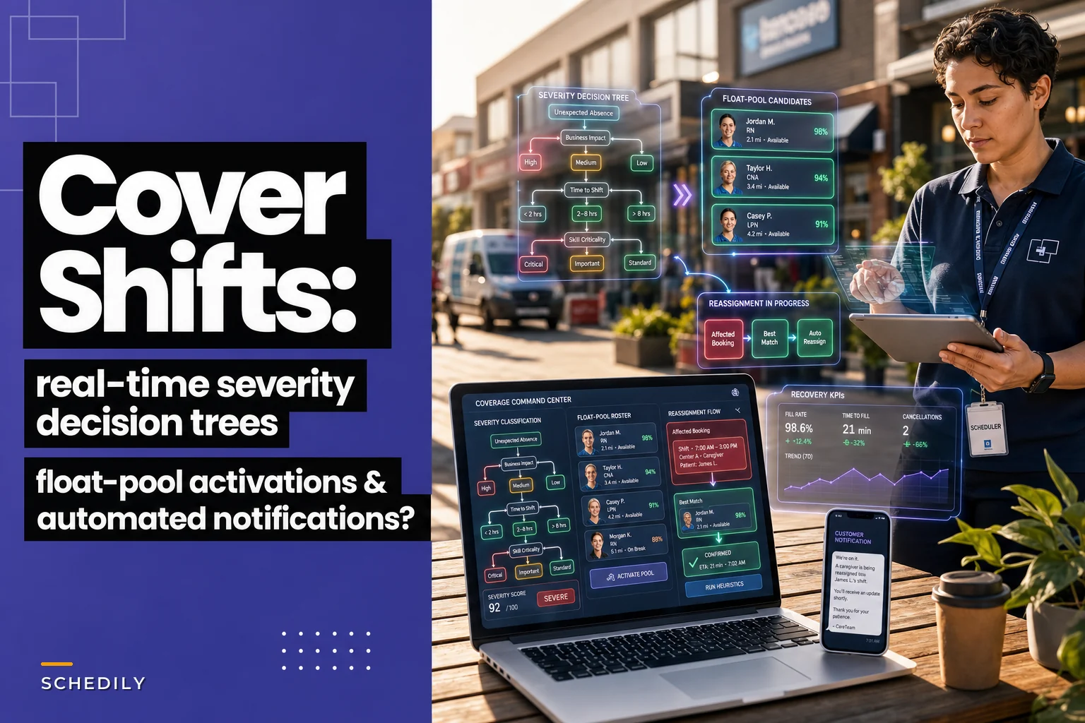 Real-time shift triage for unexpected absenteeism: activation rules, float-pool playbooks and customer notifications