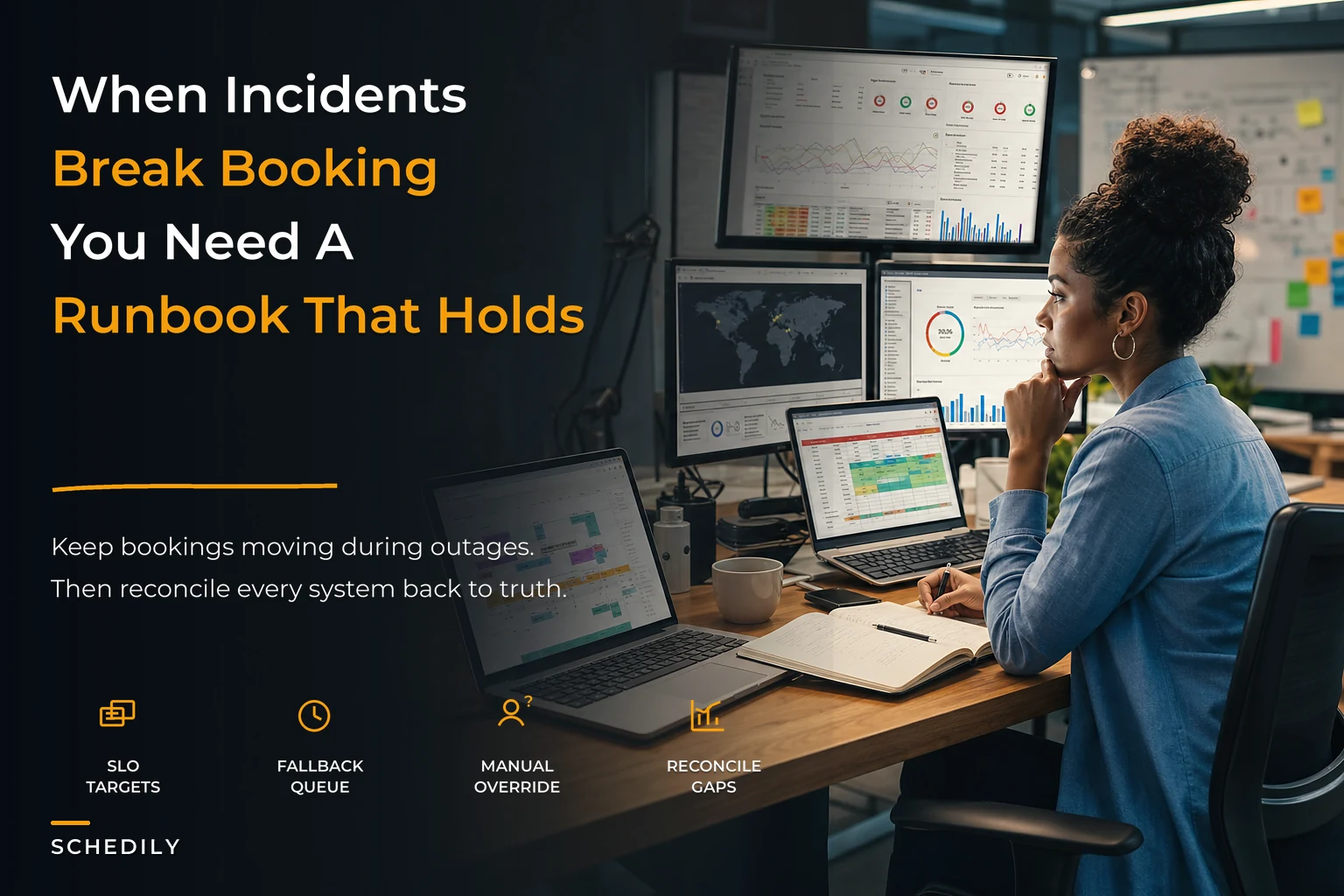 Scheduling incident response runbook: SLOs, fallback booking flows and reconciliation playbooks