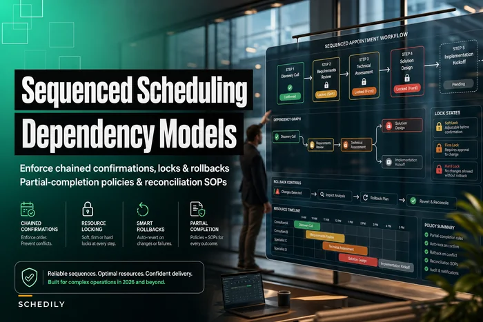 Sequenced appointment scheduling: dependency models, resource locking and partial-completion policies