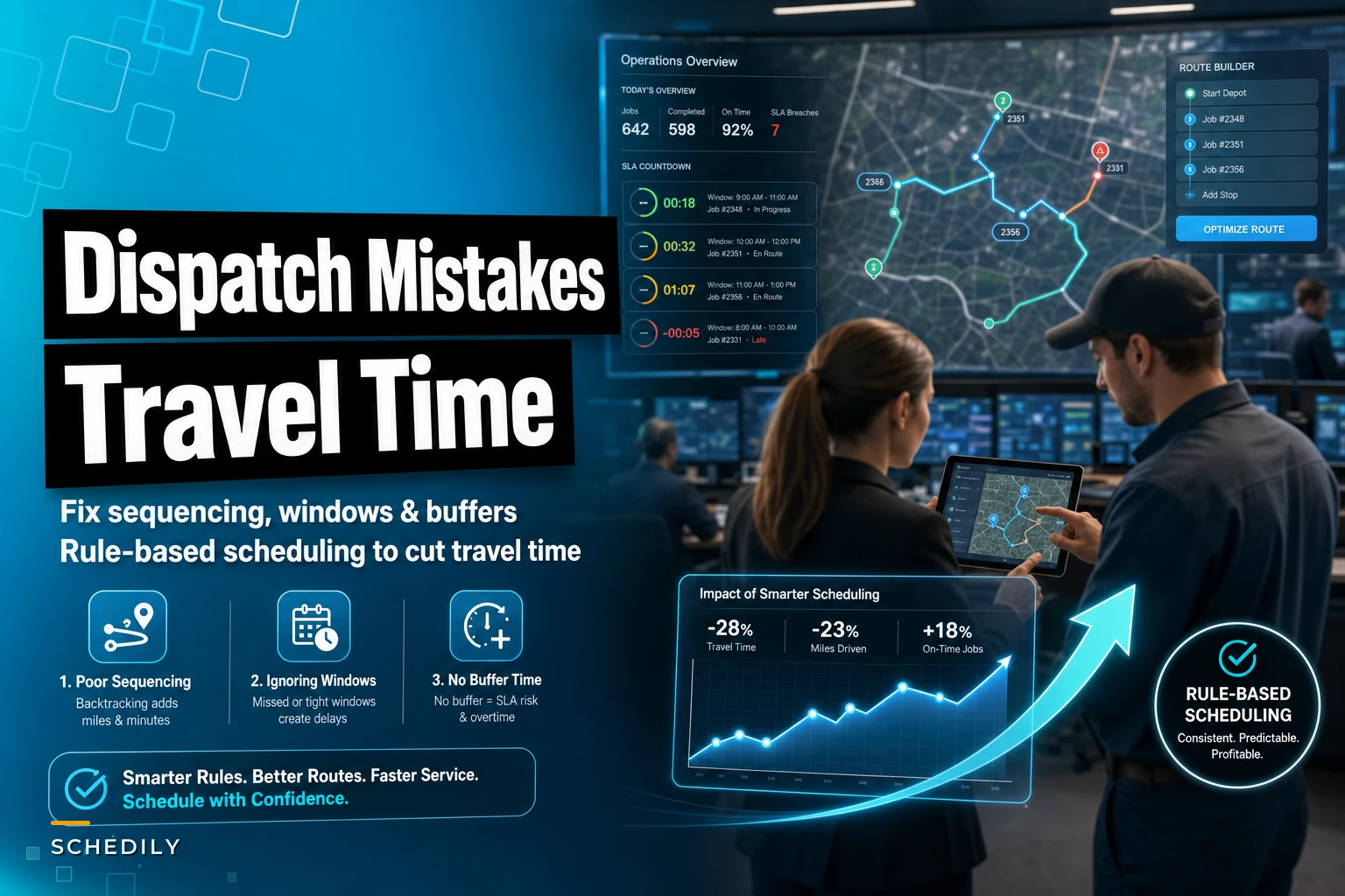 Three common dispatch mistakes that inflate travel time — and the scheduling rules to fix them