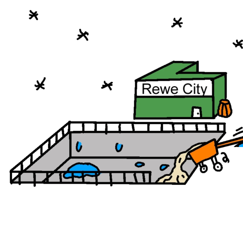 Ansicht von Rewe City am Rückhaltebecken