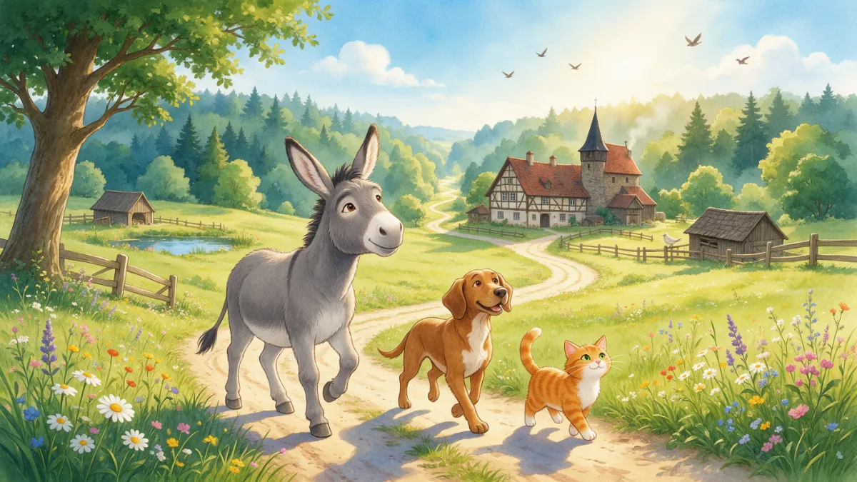 Illustration for “The Bremen Town Musicians”, page 1