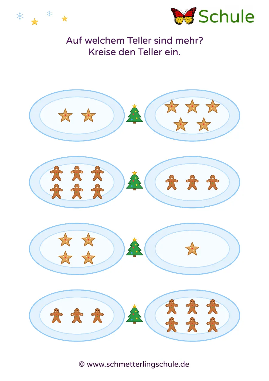 Arbeitsblatt „Mengen vergleichen: Wo sind mehr? – Weihnachten“ – Mathe, Vorschule