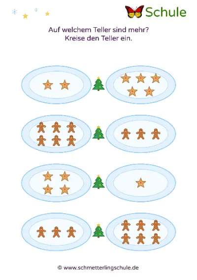 Arbeitsblatt „Mengen vergleichen: Wo sind mehr? – Weihnachten“ – Mathe, Vorschule