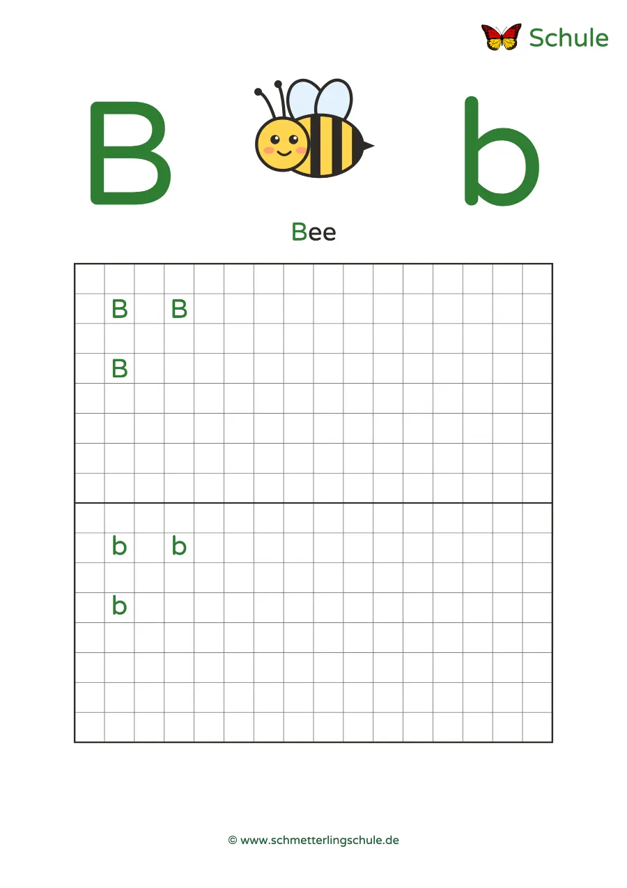 Worksheet “Letter Bb writing practice – Bee” – English, Grade 1
