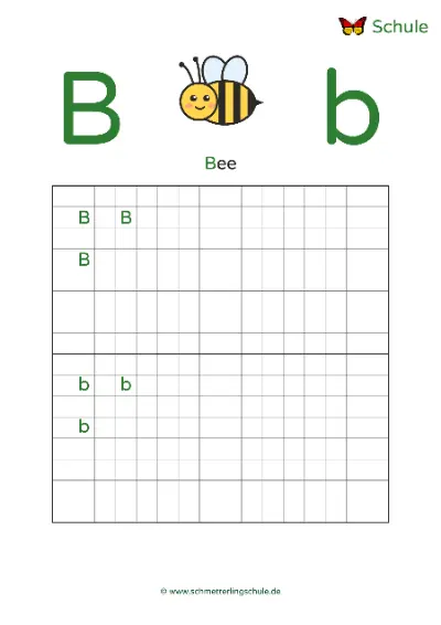 Worksheet “Letter Bb writing practice – Bee” – English, Grade 1