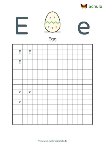 Worksheet “Letter Ee writing practice – Egg” – English, Grade 1