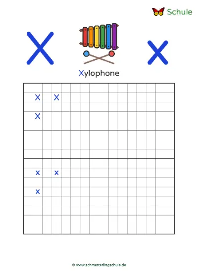 Worksheet “Letter Xx writing practice – Xylophone” – English, Grade 1