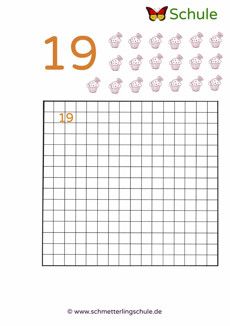 Worksheet “Writing the number 19” – Math, Grade 1