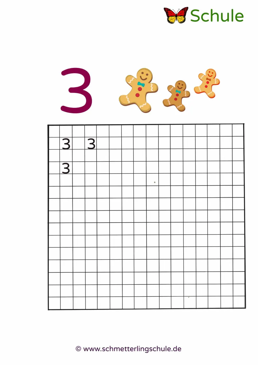 Worksheet “Writing the number 3” – Math, Grade 1