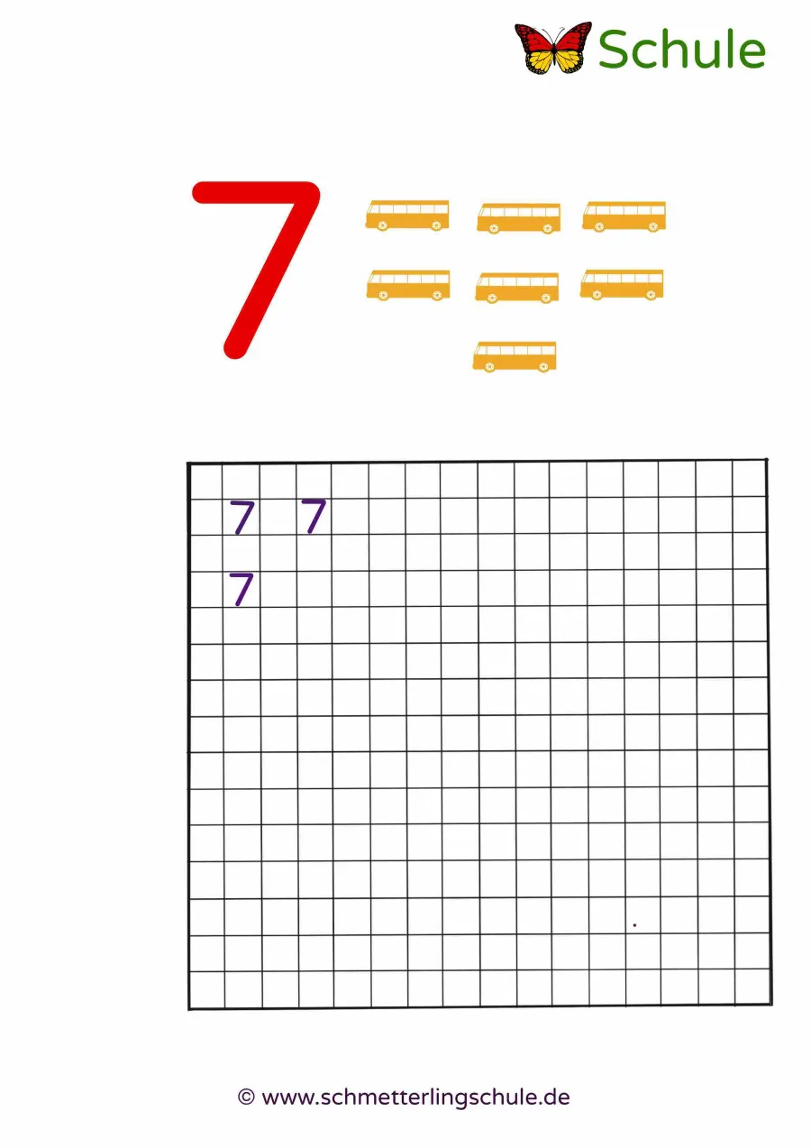 Worksheet “Writing the number 7” – Math, Grade 1