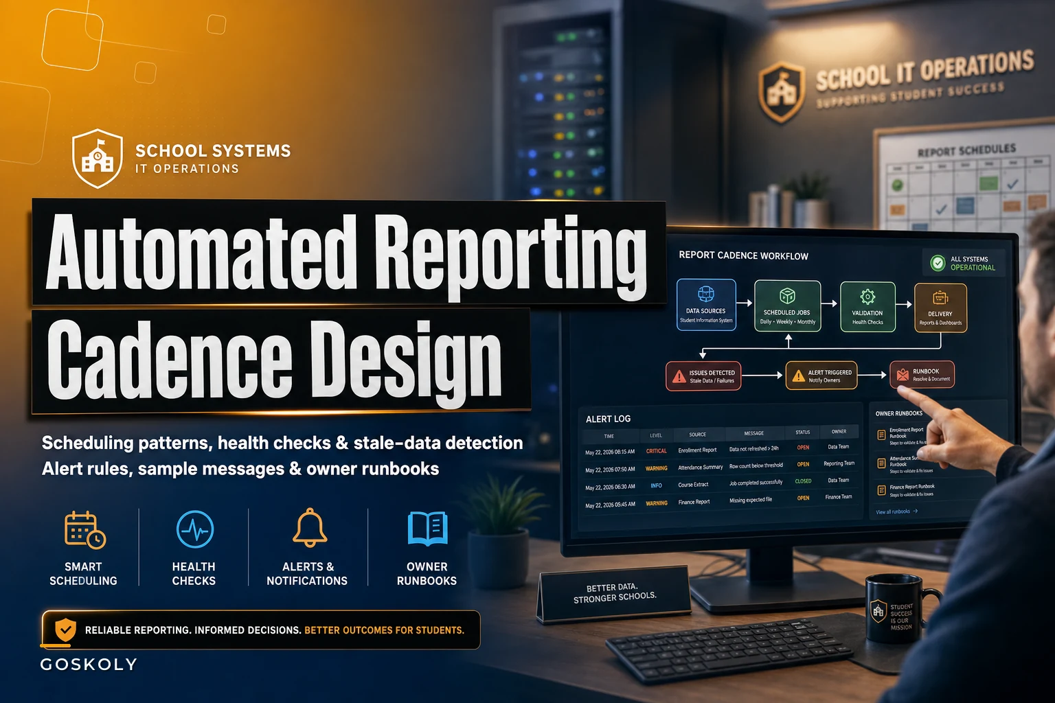 Designing Automated Reporting Cadences: Scheduling, Health Checks and Alert Runbooks for School Systems