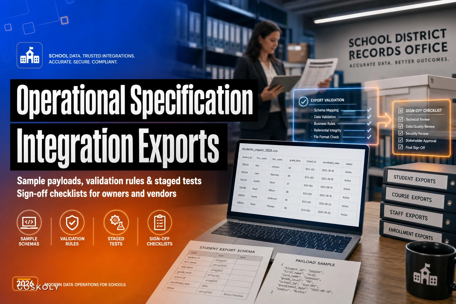 Operational Specification for Integration Exports: Sample Schemas, Acceptance Tests and Sign-Off Checklists