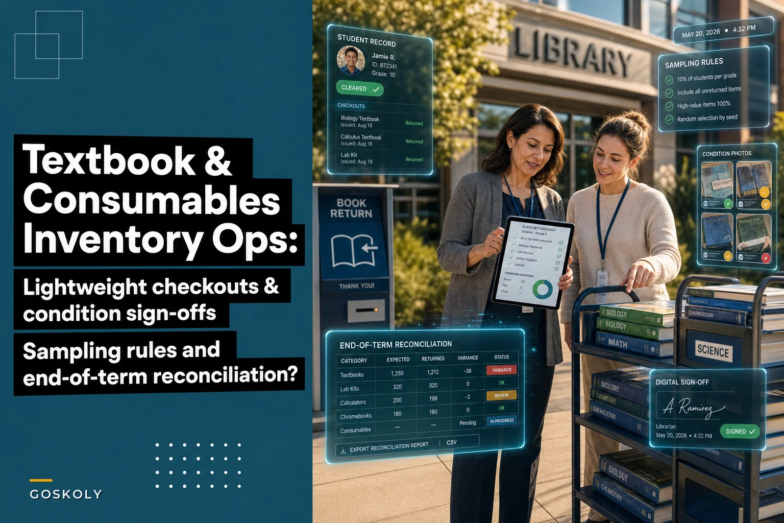 Textbook, Library and Consumables Inventory Ops: Lightweight Checkouts, Sampling Rules and End-of-Term Reconciliation