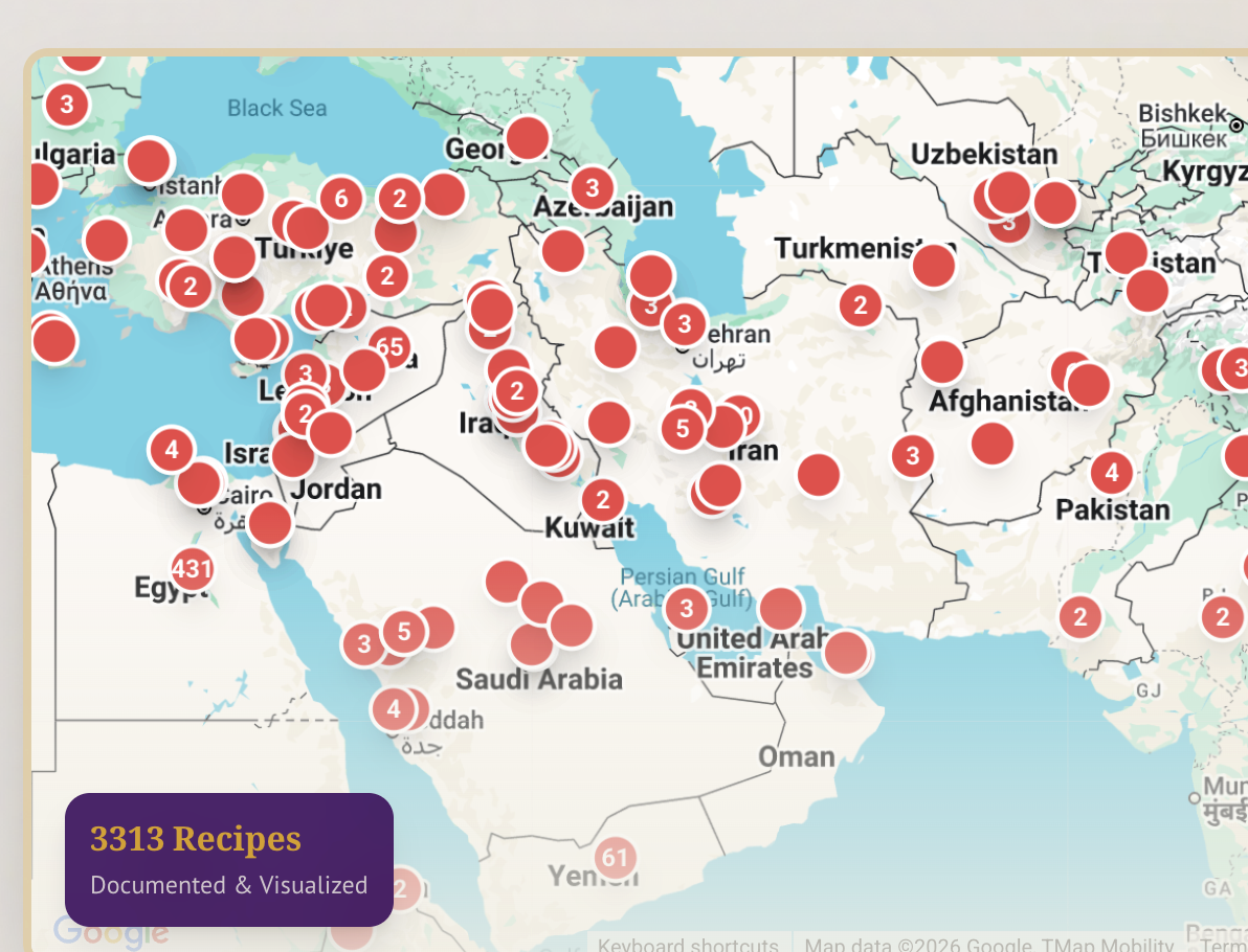 A screenshot of the Islamic Ink Atlas website, showing a map and data filters.