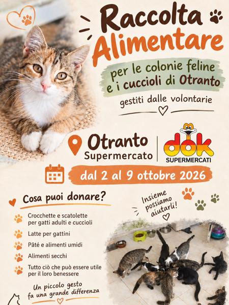 Raccolta Alimentare per le colonie feline e i cuccioli di Otranto