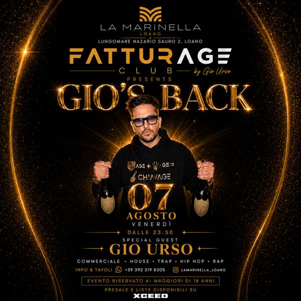 FATTURAGE CLUB PRESENTS GIO'S BACK w/ Gio Urso