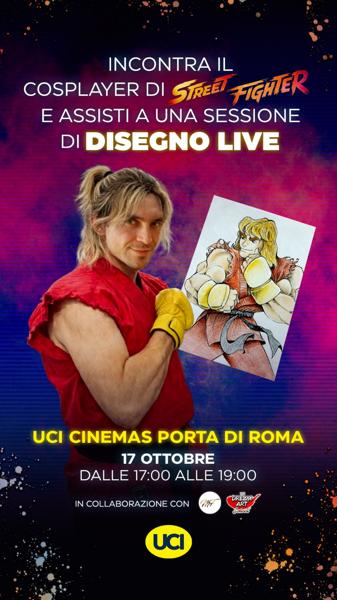 Incontro con il cosplayer di Street Fighter e disegno live