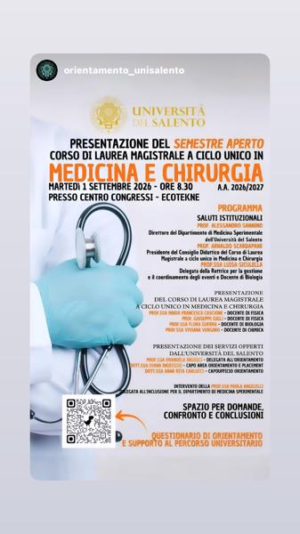 Presentazione del Semestre Aperto - Corso di Laurea in Medicina e Chirurgia