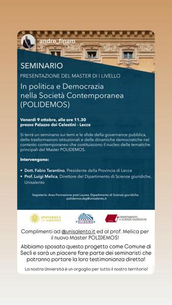 Seminario di presentazione del Master POLIDEMOS