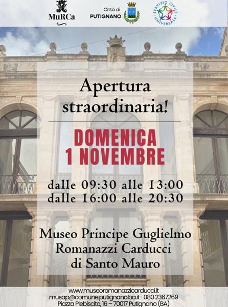 Apertura straordinaria Museo Principe Guglielmo Romanazzi Carducci