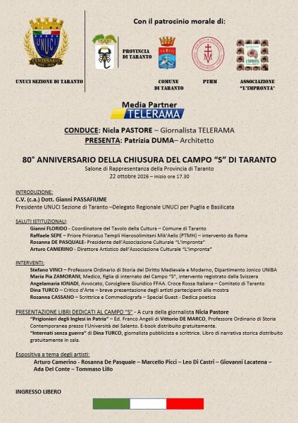 80° Anniversario della chiusura del Campo "S" di Taranto