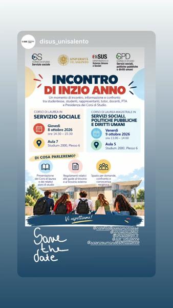 Incontro di Inizio Anno - Corso di Laurea in Servizio Sociale