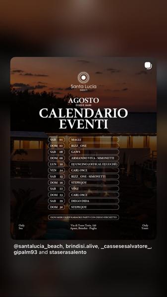 Calendario Eventi Agosto