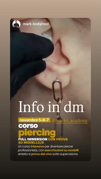 Corso Piercing - Full Immersion con Prova su Modello/a