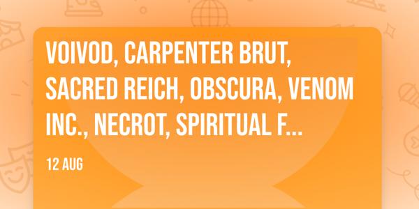 Voivod, Carpenter Brut, Sacred Reich, Obscura, Venom Inc., Necrot, Spiritual Front, The Crown, Wolfbrigade, Warning, Vígljós, Ratos De Porão, Plakkaggio, Phobocosm, Fossilization, Dødheimsgard, Evoken, Patristic, Skitsystem, Perchta, Mayhem, Igorrr, Cripple Bastards, Jig-Ai, Jil Aigrot, Mind in Francavilla al Mare