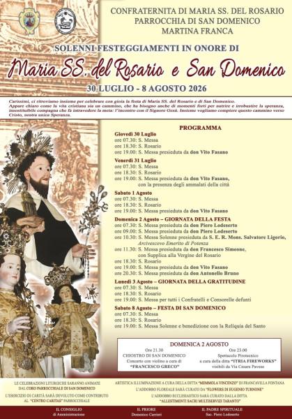 Solenni Festeggiamenti in onore di Maria SS. del Rosario e San Domenico