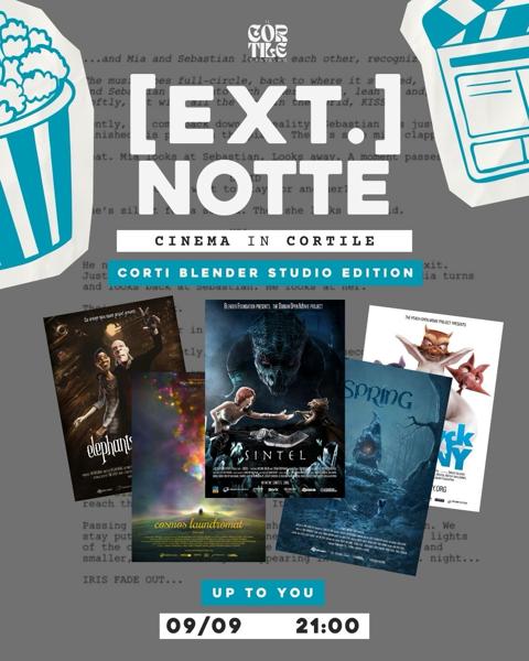 Ext. Notte – Cinema in Cortile: Corti Blender Studio Edition