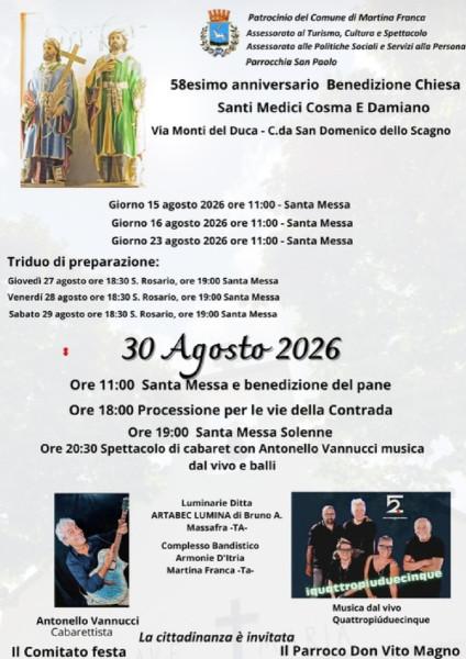 58esimo anniversario Benedizione Chiesa Santi Medici Cosma e Damiano