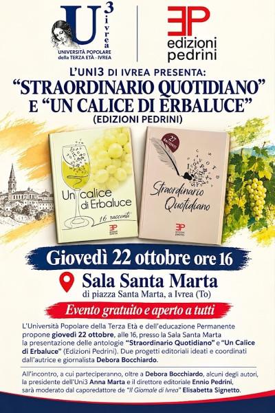 L'UNI3 di Ivrea presenta "Un Calice di Erbaluce" e "Straordinario Quotidiano"