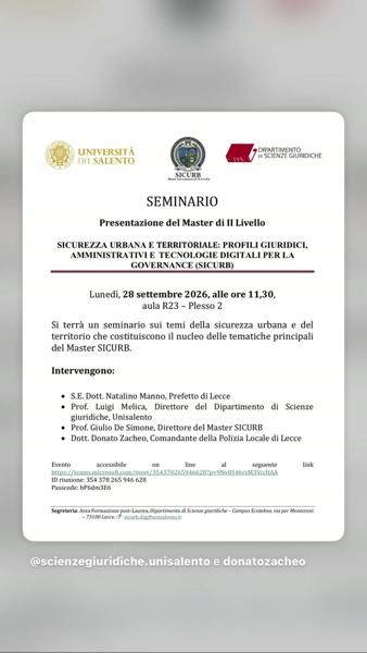 Seminario e Presentazione Master SICURB