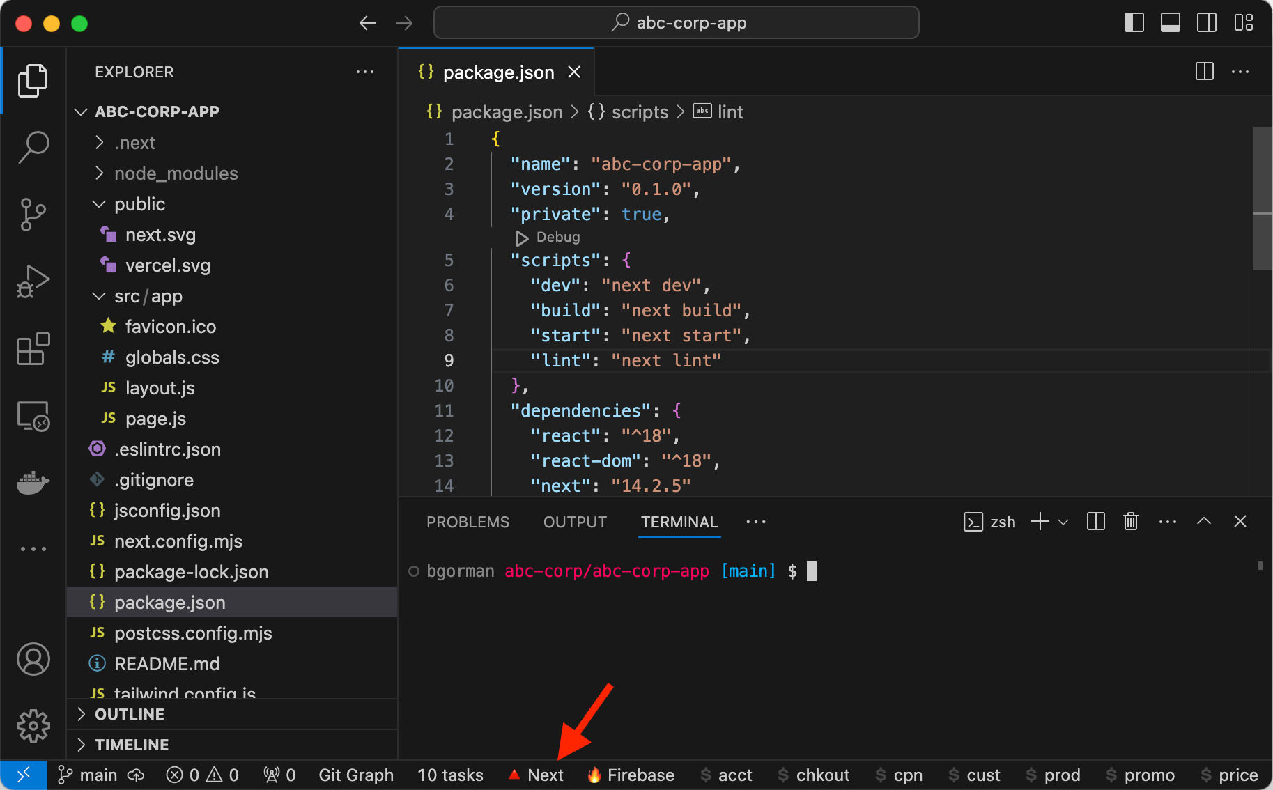 VS Code Next.js Task Button