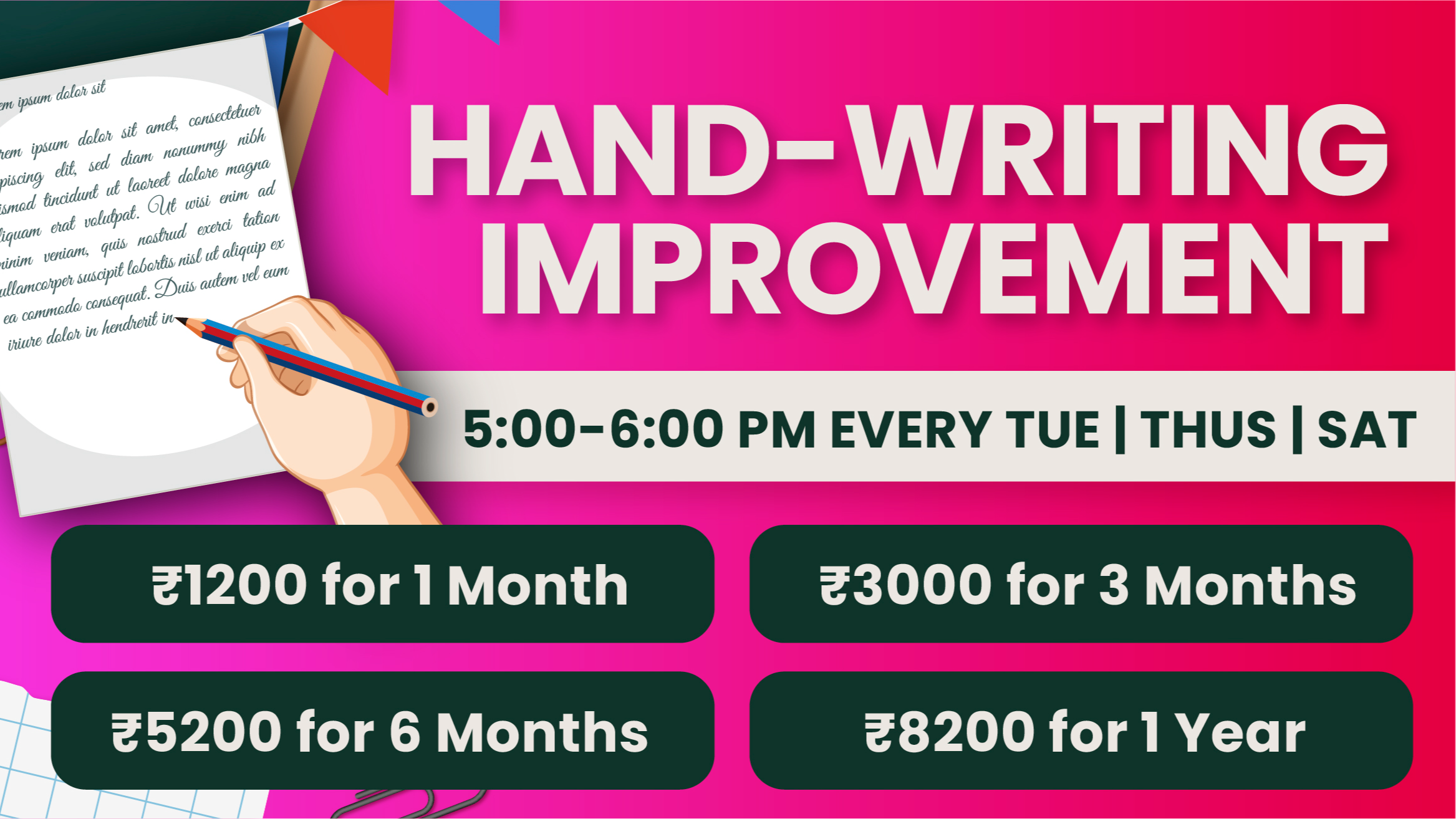 Hand-Writing Improvement Classes | English | Starting from 12th March 2024