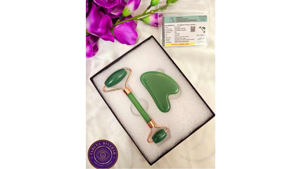 Green jade Roller & Gausha natural facial massager 