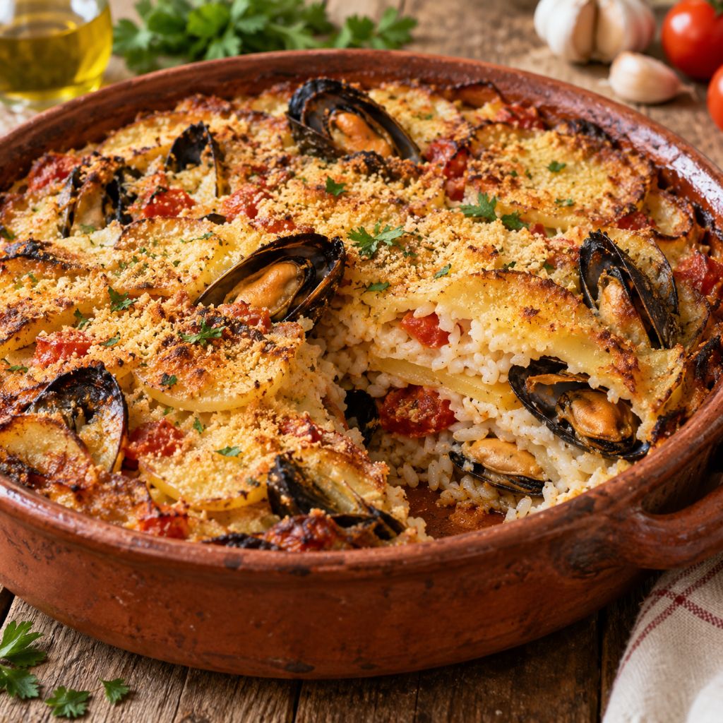Tiella Barese (Riso, Patate e Cozze)